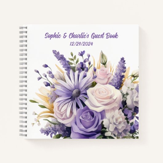 Lavender Floral Personalisiert Wedding Spiral Notizblock (Vorderseite)
