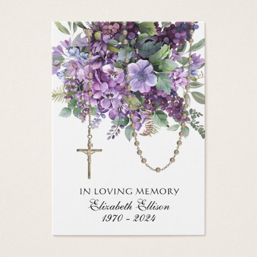 Lavender Floral Rosary Beerdigung Gedenkgebet (Vorderseite)