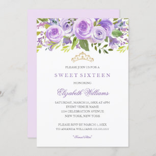 Lavender Floral Rose 16 . Geburtstag Einladung