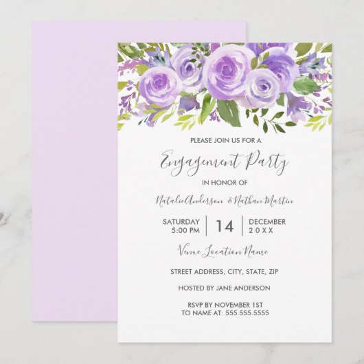 Lavender Floral Rose Wedding Party Einladung (Vorne/Hinten)