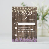 Lavender Floral Rustic String Lights Wedding RSVP Karte (Stehend Vorderseite)