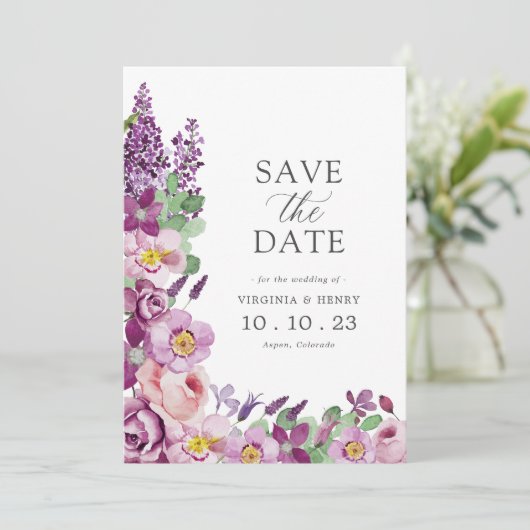 Lavender Floral Save The Date (Stehend Vorderseite)