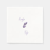 Lavender Floral Script Namen Wedding Cocktail Serviette (Vorderseite)