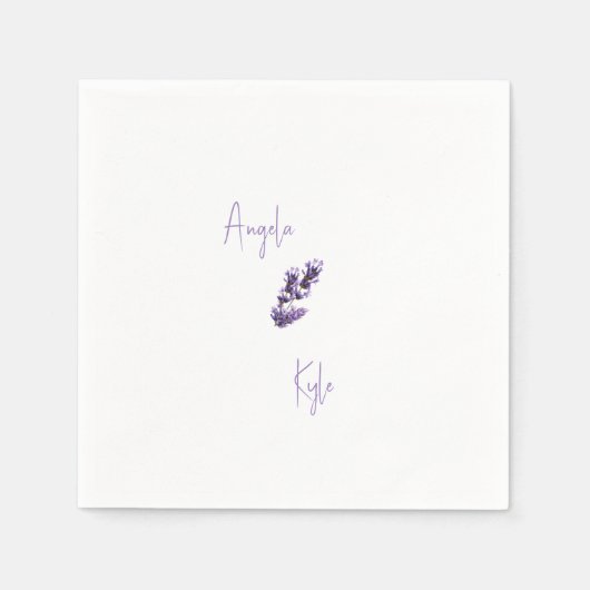 Lavender Floral Script Namen Wedding Cocktail Serviette (Vorderseite)