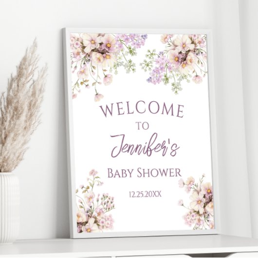 Lavender Floral Spring Baby Dusche Willkommen Poster