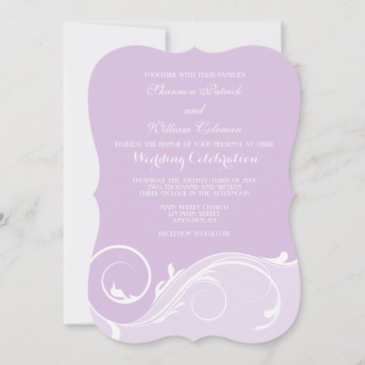 Lavender Floral Swirl Bracket Wedites Einladung (Vorderseite)
