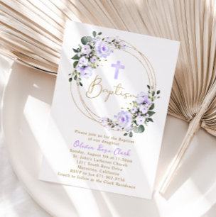 Lavender Floral Taufen Christening Gold Rahmen Einladung