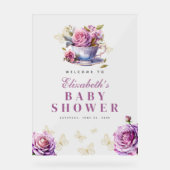 Lavender Floral Tea Cup Baby Dusche Willkommen Acrylschild (Vorderseite)