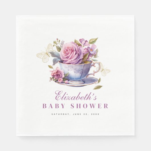 Lavender Floral Tea Cup Baby Tea Party Baby Shower Serviette (Vorderseite)
