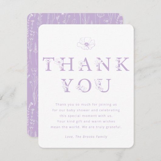 Lavender Floral Thank You Card | Baby Shower Dankeskarte (Vorne/Hinten)