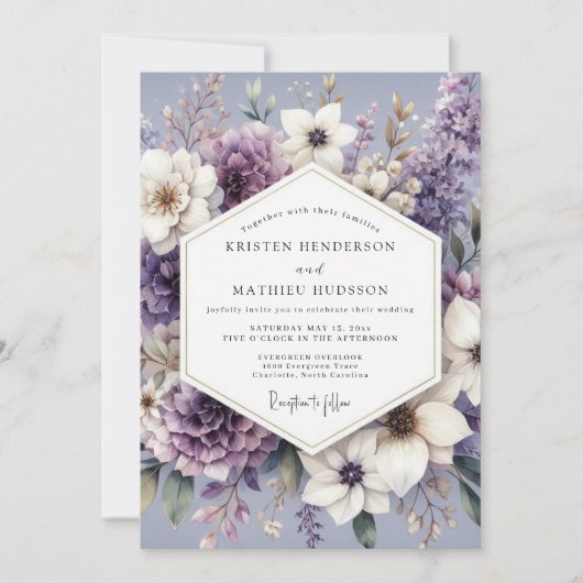 Lavender Floral Twilight Wedding Einladung (Vorderseite)