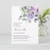 Lavender Floral Wasserfarbe Peony Baby Dusche Einladung (Stehend Vorderseite)