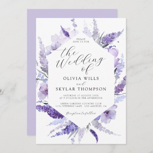 Lavender Floral Watercolor Botanical Boho Wedding Einladung (Vorne/Hinten)