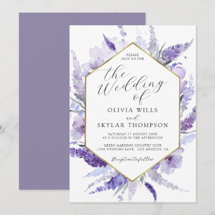 Lavender Floral Watercolor Golden Frame Wedding Einladung