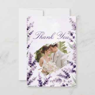 Lavender Floral Watercolor Photo Wedding Thank You Dankeskarte