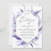 Lavender Floral Watercolor Silver Frame Wedding Einladung (Vorderseite)