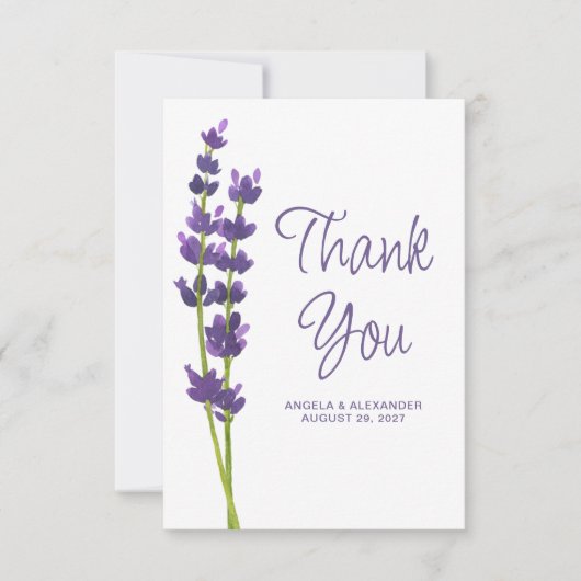 Lavender Floral Watercolor Wedding Dankeskarte (Vorderseite)