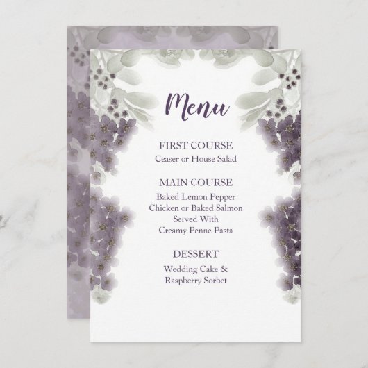 Lavender Floral Watercolor Wedding Menu Menükarte (Vorne/Hinten)