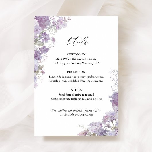 Lavender Floral Wedding Details, Information Begleitkarte
