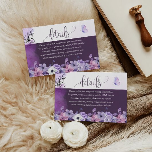 Lavender Floral Wedding Details Insert