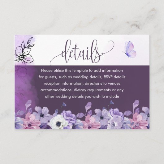 Lavender Floral Wedding Details Insert (Vorderseite)