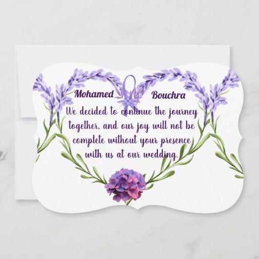 Lavender Floral Wedding Einladung - Elegantes Herz (Vorderseite)