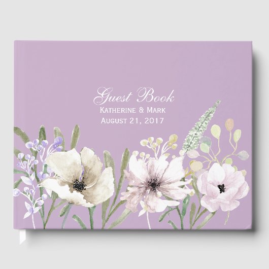 Lavender Floral Wedding Guest Book Gästebuch (Vorderseite)