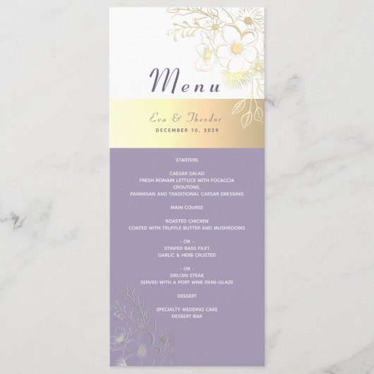 Lavender Floral Wedding Menu Menükarte (Vorderseite)