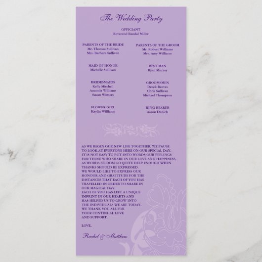 Lavender Floral Wedding Program Programm (Rückseite)
