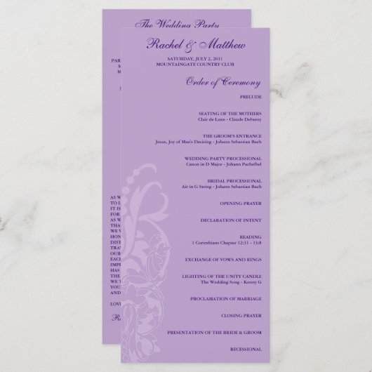 Lavender Floral Wedding Program Programm (Vorne/Hinten)