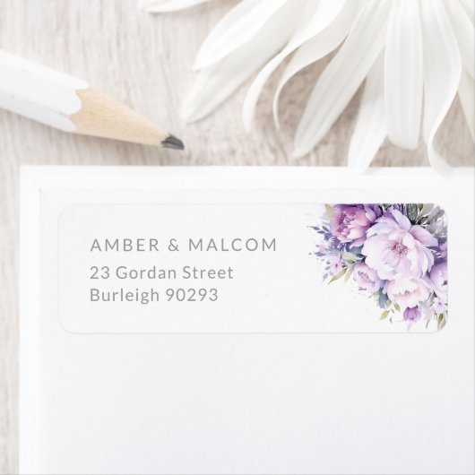 Lavender Floral Wedding Return Address Label (Insitu)