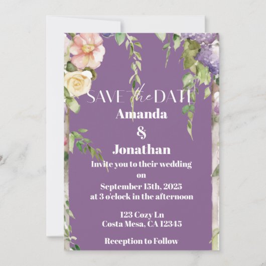 Lavender Floral Wedding Speichern Sie die Datumska Einladung (Vorderseite)