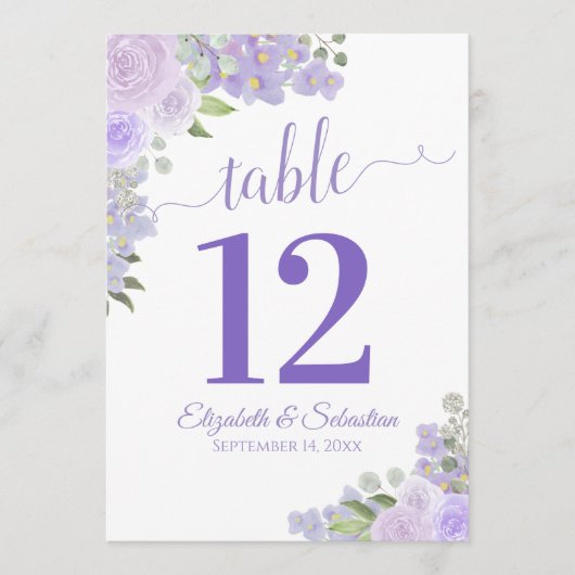 Lavender Floral Wedding Tischnummer Card Groß (Vorderseite)