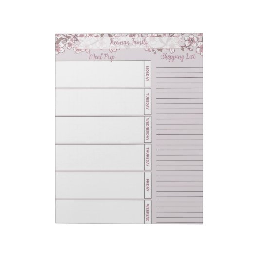 Lavender Floral Weekly Meal Pad Notizblock (Rotiert)