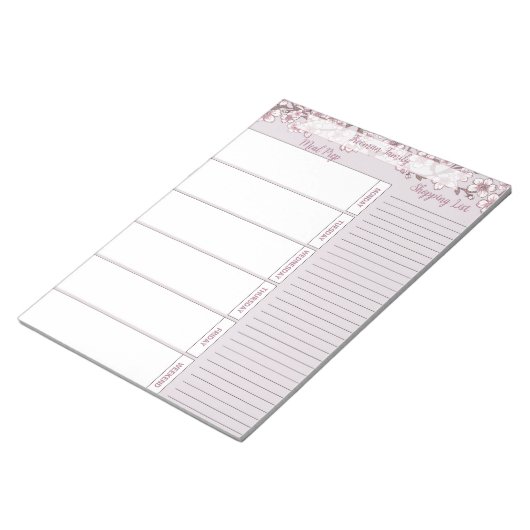 Lavender Floral Weekly Meal Pad Notizblock (angewinkelt)
