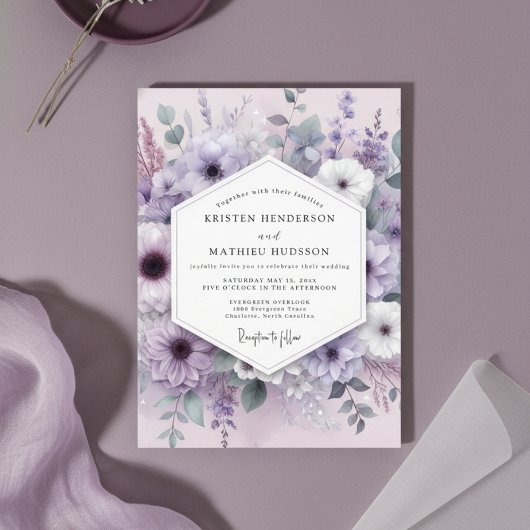 Lavender Floral Whimsy Wedding Einladung