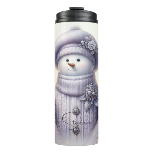 Lavender Floral Winter Snowman Thermosbecher (Vorderseite)