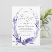 Lavender Floral Wreath Botanical Lilac Wedding Einladung (Stehend Vorderseite)