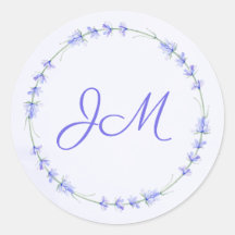 Lavender Floral Wreath Monogram Wedding Stickers
