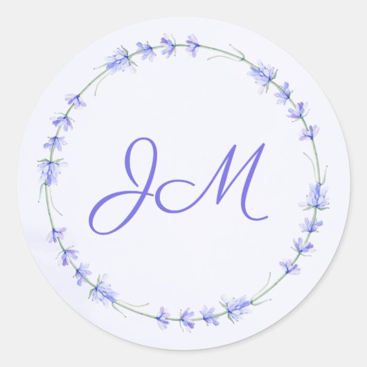 Lavender Floral Wreath Monogram Wedding Stickers (Vorderseite)