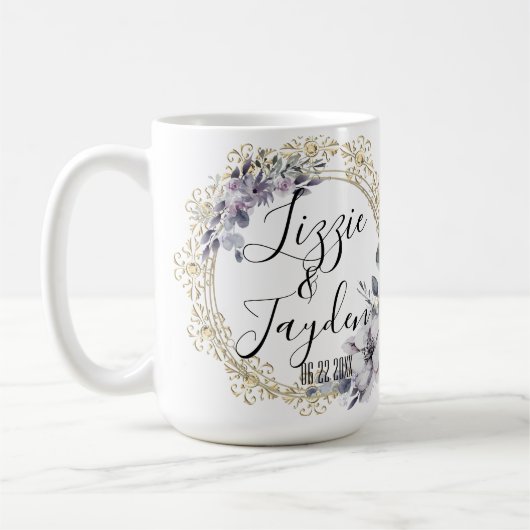 Lavender Floral Wreath Wedding Personalisiert Kaffeetasse (Links)