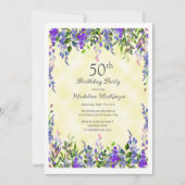 Lavender Floral Yellow 50. Geburtstagsparty Einladung (Vorderseite)