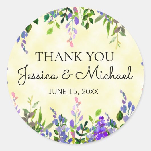 Lavender Floral Yellow Wedding Danke Sticker (Vorderseite)