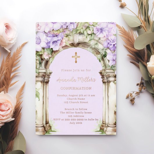 Lavender florals arch beige rose gold Confirmation Folieneinladung
