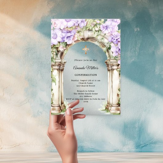 Lavender florals arch girl Confirmation clear Acryleinladungen