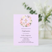 Lavender florals cross Confirmation invitation (Stehend Vorderseite)