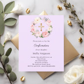 Lavender florals cross Confirmation invitation