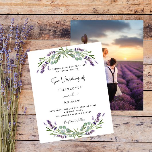 Lavender Florals Foto Budget Hochzeitseinladung