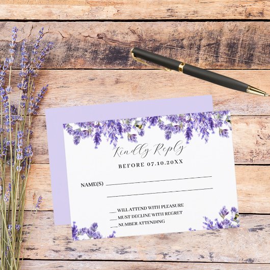 Lavender florals Hochzeit RSVP Reaktion