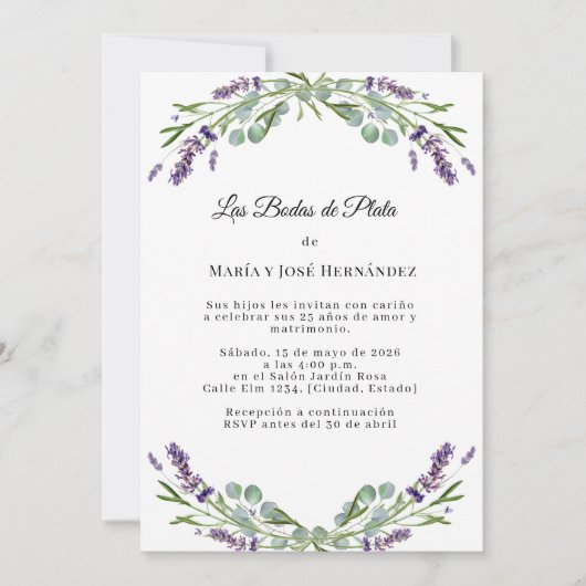 Lavender Florals Invitación Bodas de Plata Einladung (Vorderseite)